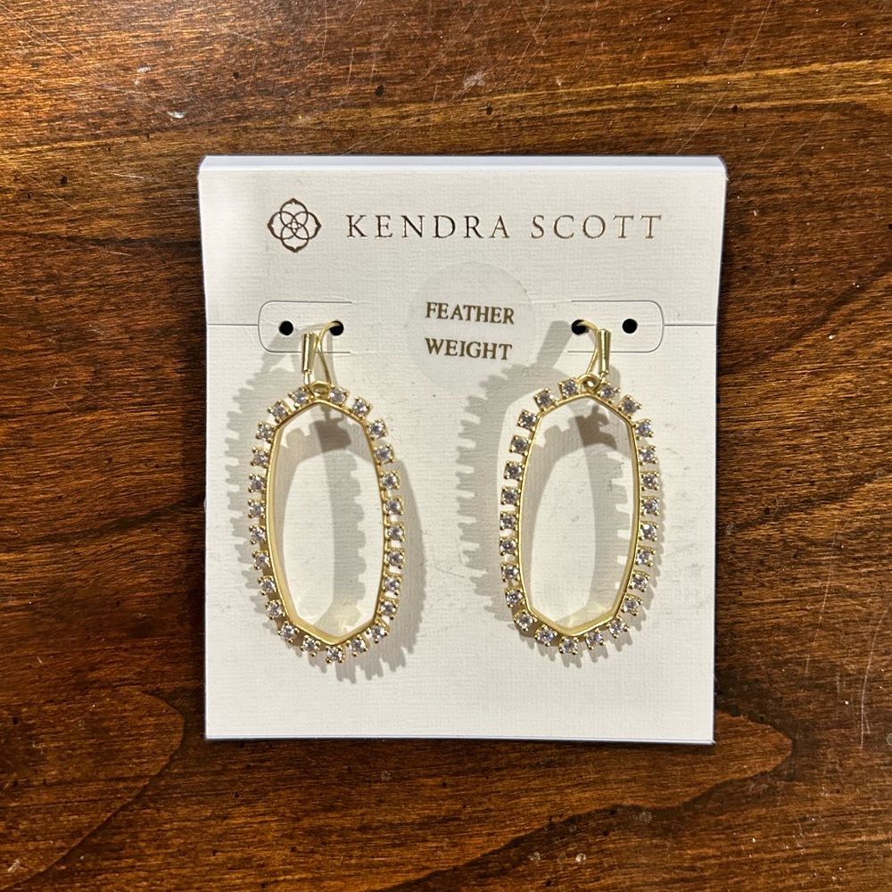 Kendra Scott mini diamond and gold pendant oval earrings